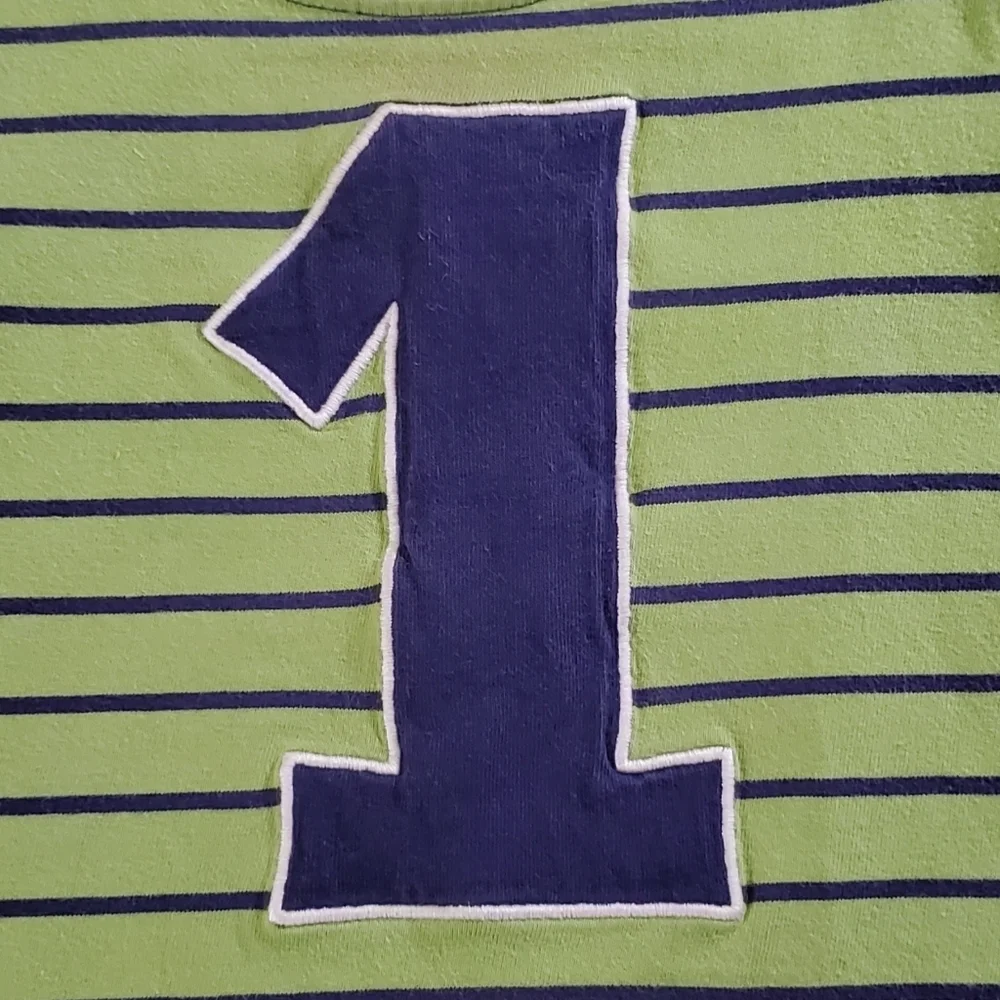 K1207 * Baby Gap Boys Number 1 Striped Tee Navy Blue Green Size 18/24M